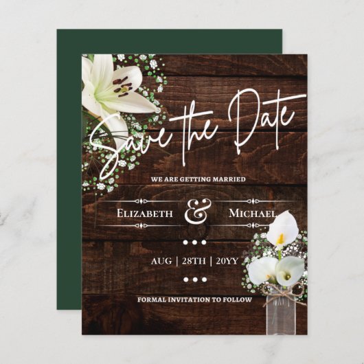 LeahG BUDGET sparen de datum Rustic Cala Lillies (Voorkant / Achterkant)