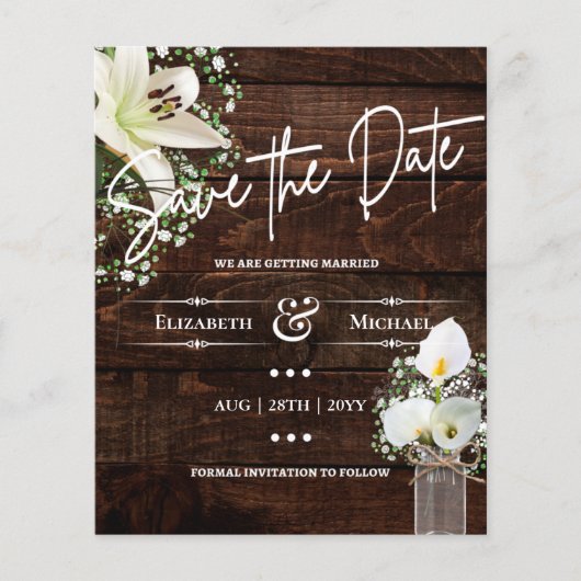 LeahG BUDGET sparen de datum Rustic Cala Lillies (Voorkant)