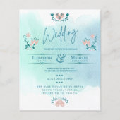 LeahG BUDGET Trouw Uitnodiging Folk Art Teal Roze (Voorkant)