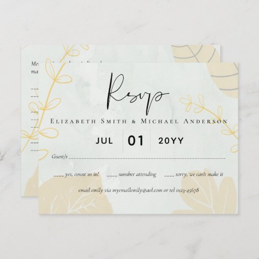 LeahG Budget Wedding Gold Grey Fall Leaves Briefkaart (Voorkant / Achterkant)