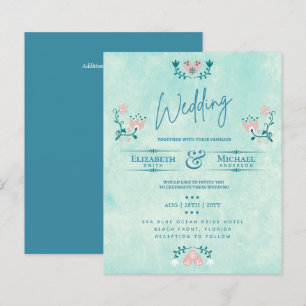 LeahG BUDGET Wedding Invite Folk Art Blauwgroen Ro