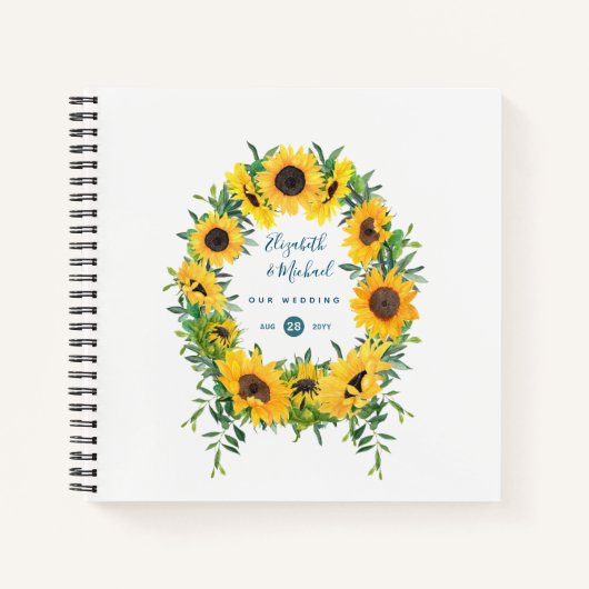 LeahG Budget Zonnebloemen Krans Trouw Gastboek Notitieboek (Voorkant)