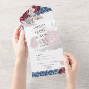 LeahG Burgundy Roses dentelle Invitation Mariage d