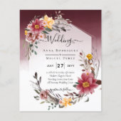 LeahG Burgundy Yellow Floral Wedding Invite (Voorkant)
