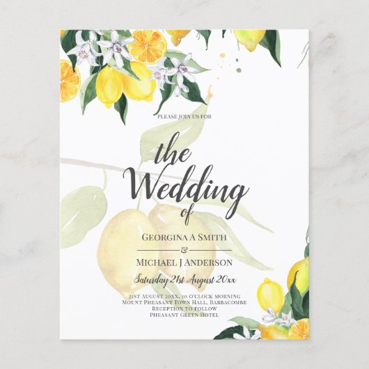 LeahG Citrus Yellow Lemons Wedding Invites (Voorkant)