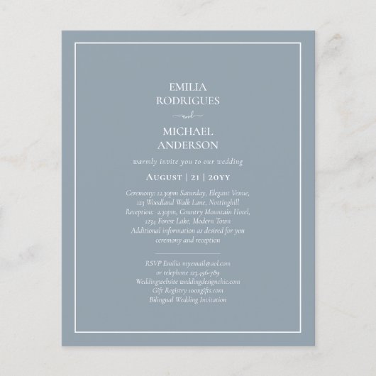 LeahG Dusty Blue Monochrome Wedding Invite Flyer (Voorkant)