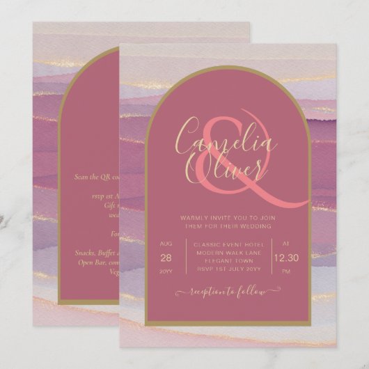 LeahG Dusty Rose Lavender Gold Wedding Invitation (Devant / Derrière)