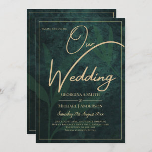 LeahG Emerald Forest Green Gold Wedding Invitation
