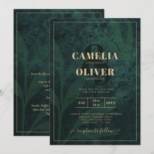 LeahG Emerald Forest Green Gold Wedding Invitation (Devant / Derrière)
