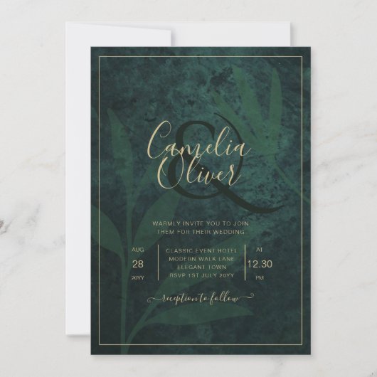 LeahG Emerald Forest Green Gold Wedding Invitation (Devant)