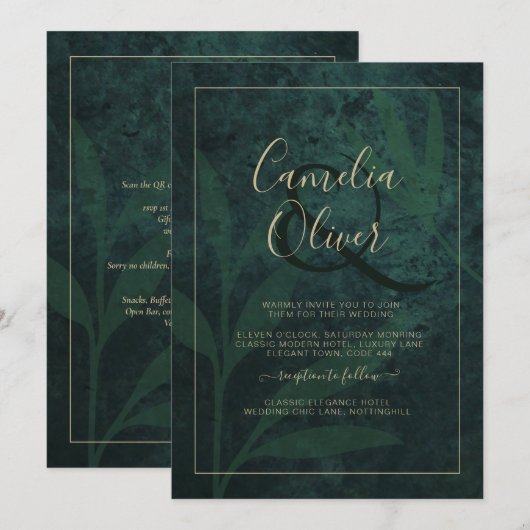 LeahG Emerald Forest Green Gold Wedding Invitation (Devant / Derrière)