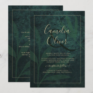 LeahG Emerald Forest Green Gold Wedding Invitation