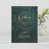 LeahG Emerald Forest Green Gold Wedding Invitation (Debout devant)