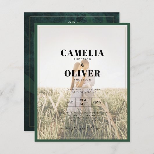 LeahG Emerald Forest Green Wedding INVITE (Voorkant / Achterkant)