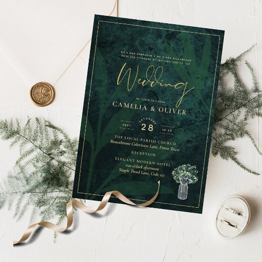 LeahG Emerald Forest Green Wedding INVITE Kaart