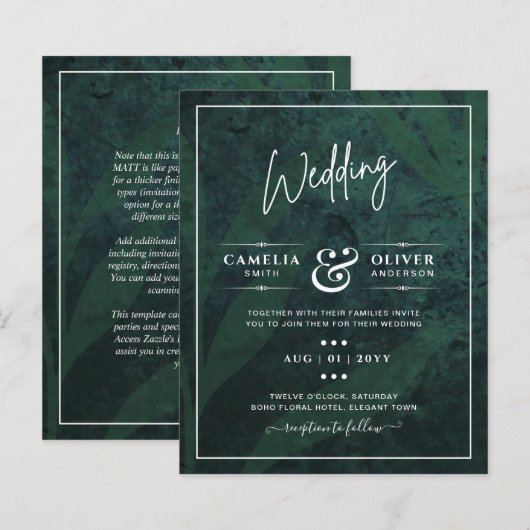 LeahG Emerald Green Feuilles de mariage Invitation (Devant / Derrière)