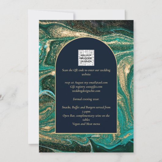 LeahG Emerald Green Gold Agate Mariage Invitation (Dos)