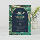 LeahG Emerald Green Gold Agate Mariage Invitation (Debout devant)
