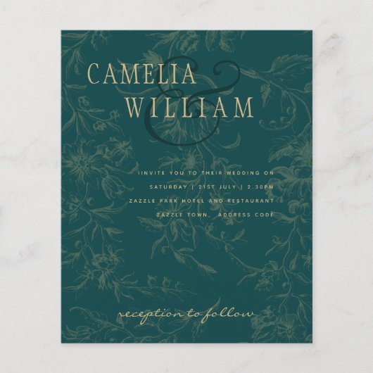 LeahG Emerald Green Gold  Botanical Wedding Flyer (Voorkant)