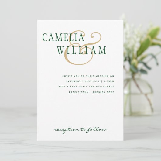 LeahG Emerald Green Gold Modern Wedding Invitation (Debout devant)