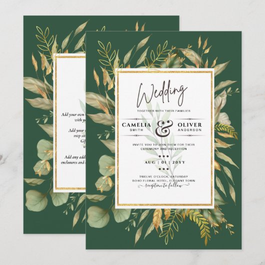 LeahG Emerald Green Greenery Mariage Invitation (Devant / Derrière)