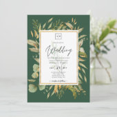 LeahG Emerald Green Greenery Mariage Invitation (Debout devant)