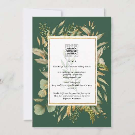 LeahG Emerald Green Greenery Mariage Invitation (Dos)