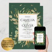 LeahG Emerald Green Greenery Mariage Invitation