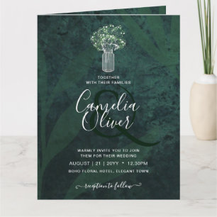 LeahG Emerald Green Gypsophila Mason Jar Wedding Kaart