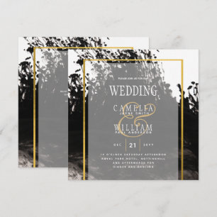 LeahG Encre dorée noire Faire-part de mariage abst