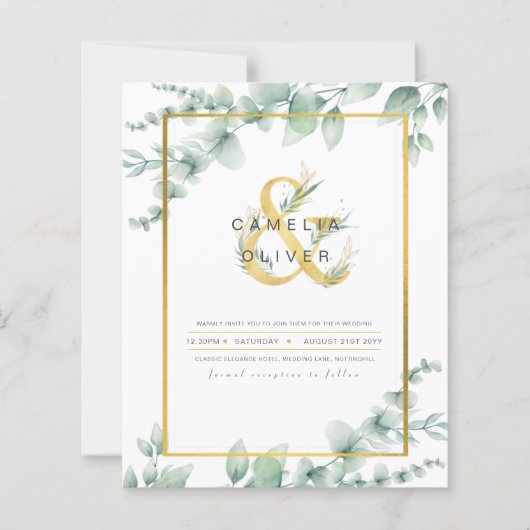 LeahG Eucalyptus Greenery Gold WEDDING QR CODE Inv (Voorkant)