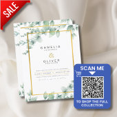 LeahG Eucalyptus Greenery Gold WEDDING QR CODE Inv