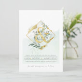 LeahG Eucalyptus Greenery Gold Wedding QR CODE INV Kaart (Staand voorkant)