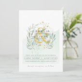 LeahG Eucalyptus Greenery Gold Wedding QR CODE INV Kaart (Staand voorkant)
