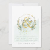 LeahG Eucalyptus Greenery Gold Wedding QR CODE INV Kaart (Voorkant)