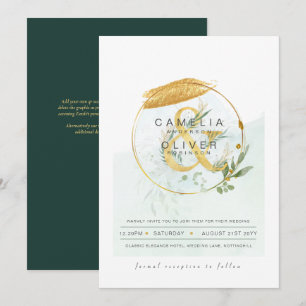 LeahG Eucalyptus Greenery Gold Wedding QR CODE INV Kaart