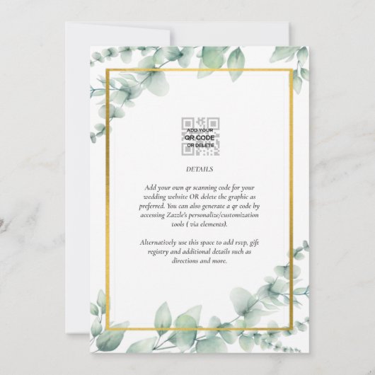 LeahG Eucalyptus Groenelementen Gouden TROUW QR CO Kaart (Achterkant)