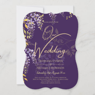 LeahG Faire-part de mariage floral WISTERIA or vio