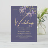 LeahG Faire-part de mariage floral WISTERIA or vio (Debout devant)