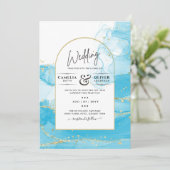 LeahG Faire-Part de Mariage Turquoise Or Bleu Aqua (Debout devant)