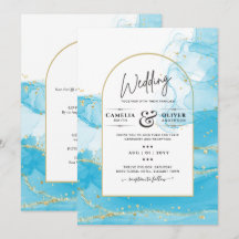 LeahG Faire-Part de Mariage Turquoise Or Bleu Aqua
