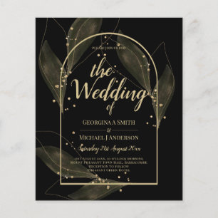 LeahG Feuilles de Or Noir Invitation de Mariage Mo
