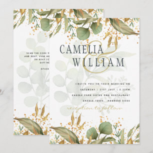 LeahG Flore Botanique Invitation de Mariage Or Dor