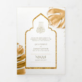 LeahG Goud Wit Islamitisch Moslim Bruiloft Uitnodi Drieluik Uitnodiging (Cover)