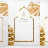 LeahG Goud Wit Islamitisch Moslim Bruiloft Uitnodi Drieluik Uitnodiging (Binnenkant midden)