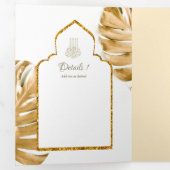 LeahG Goud Wit Islamitisch Moslim Bruiloft Uitnodi Drieluik Uitnodiging (Binnenzijde eerst)