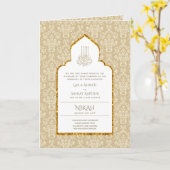 LeahG Goud Wit Islamitisch Moslim Bruiloft Uitnodi Kaart (Gele Bloem)