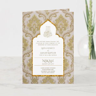 LeahG Goud Wit Islamitisch Moslim Bruiloft Uitnodi Kaart