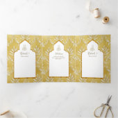 LeahG Gouden Witte Islamitische Moslim Trouwkaarte Drieluik Uitnodiging (Binnen)