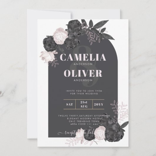 LeahG Gray Roses Modern Herfst Winter Wedding Kaart (Voorkant)